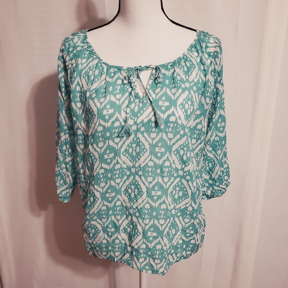 GAP Tops - GAP Seafoam Green & White Blouse